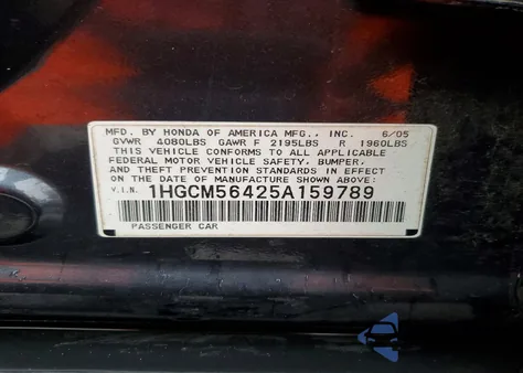 2005 Honda Accord Lx z USA, uszkodzony, nr VIN 1HGCM56425A159789